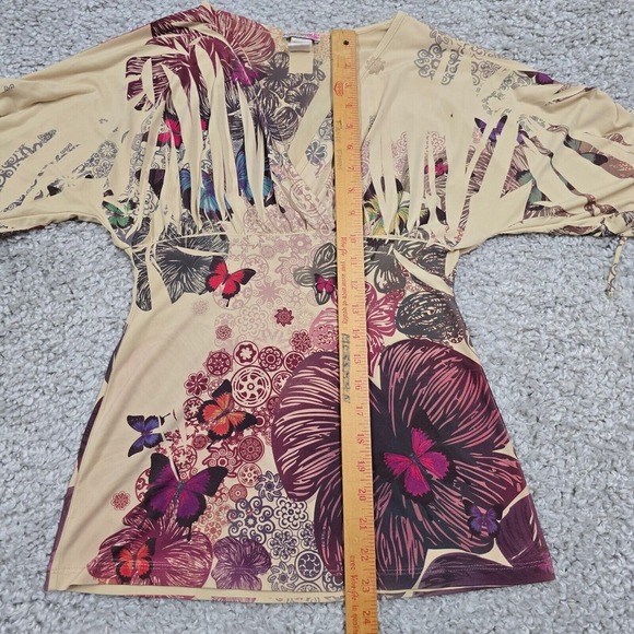 Body Central Babydoll Top Womens Medium Flowers Butterflies Stretch Y2K Festival - Picture 10 of 12